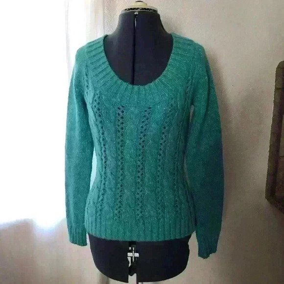 VTG New York and Company Teal? White knit Braided Sweater Women Small - Picture 2 of 10